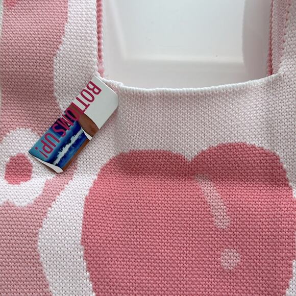 NWT $100 ANTHROPOLOGIE knit boho handbag  BOTTOMS UP pink tulip - Picture 8 of 8